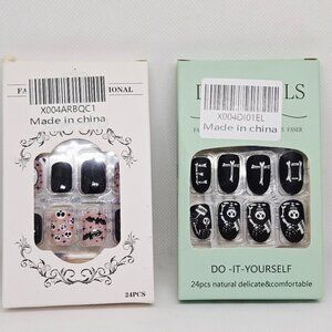 NIB SET OF 2 HALLOWEEN DECOR/PARTY PRESS ON NAILS, GHOSTS, SKELETON, 48 TOTAL
